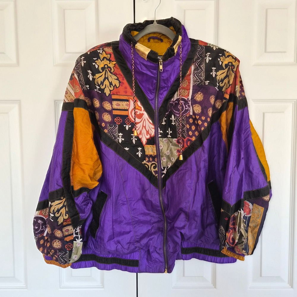 River Edge Sport VTG 90s Windbreaker Jacket Purple Gold Baroque 1X Streetwear